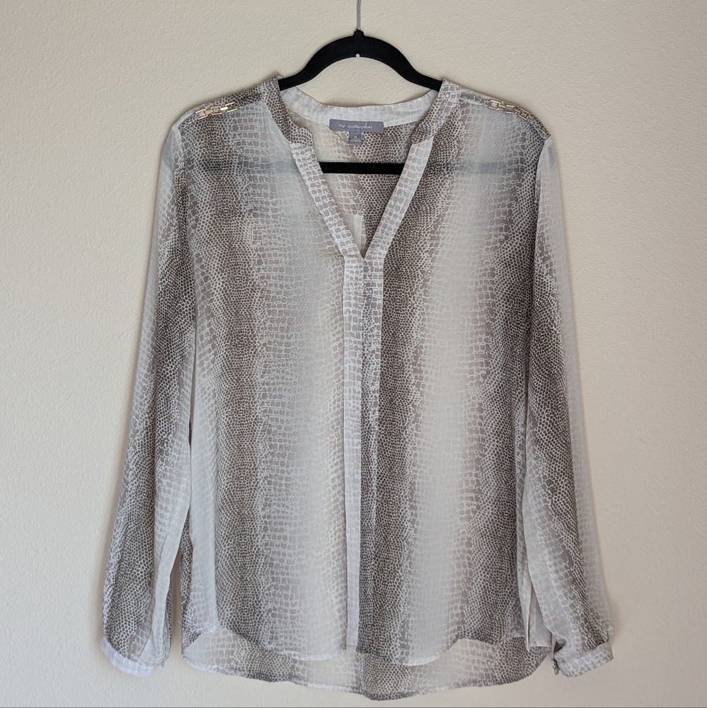 NY Collection Reptile Patterned Blouse Size M